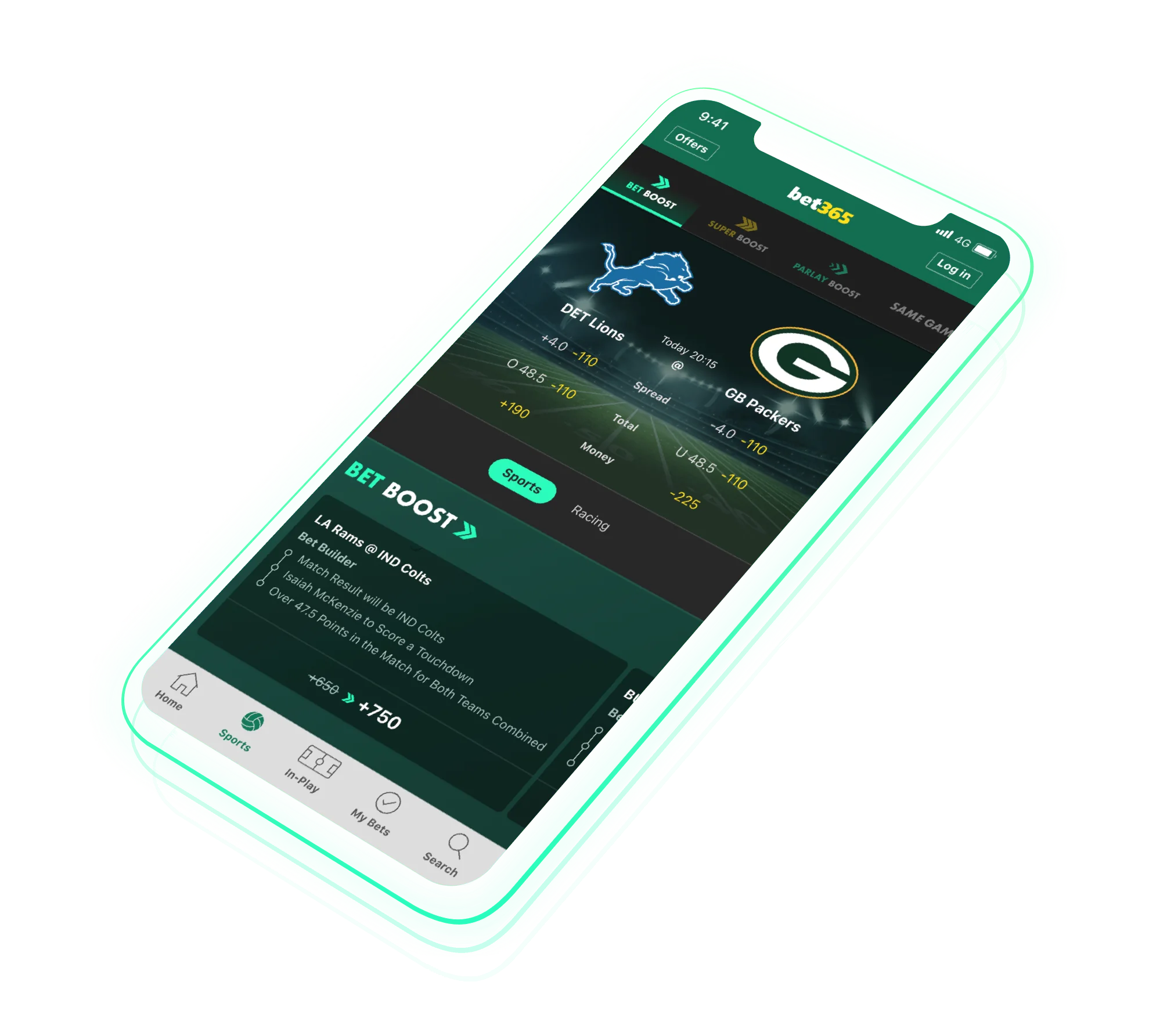 Phone showing the bet365 betting sportsbook